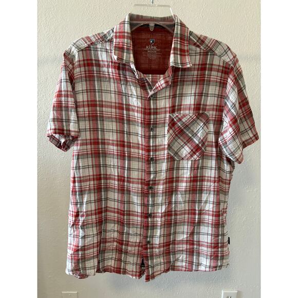 Kuhl Other - KUHL Organic Cotton Plaid Shirt Mens Size Medium White Red Outdoors Casual